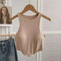 Summer Women Tank Tops Camisole With Padded Bra Solid Color Sexy Off Shoulder O Neck Elastic Sport Vest Push Up Base Shirt