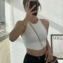 Summer Women Tank Tops Camisole With Padded Bra Solid Color Sexy Off Shoulder O Neck Elastic Sport Vest Push Up Base Shirt