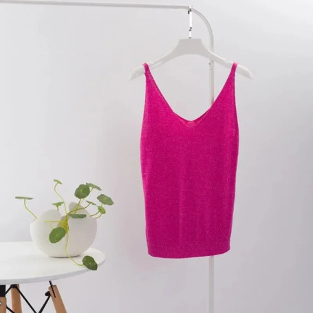 6 Colors Sleeveless Bright Silk Women Tank Tops Sexy Female Knitted V-Neck Camisole Club Girls Camis Thin Shiny Glitter Bling