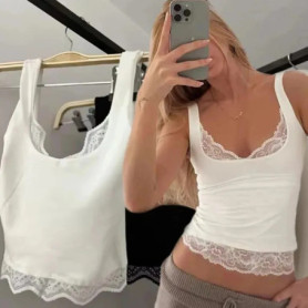 2026 New White Lace Knitted Camisole Vest for Women in Summer Sexy and Pure for Slimming Sleeveless Top