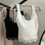 2026 New White Lace Knitted Camisole Vest for Women in Summer Sexy and Pure for Slimming Sleeveless Top