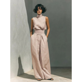 Fashion Elegant 2Pc Pants Set 2026 Summer Sleeveless Turtleneck Top+Wide Leg Pants High Street Casual Two Piece Set Women Outfit