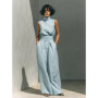 Fashion Elegant 2Pc Pants Set 2026 Summer Sleeveless Turtleneck Top+Wide Leg Pants High Street Casual Two Piece Set Women Outfit