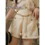 Aoi Summer Y2k White Lattice Fashion Two-Piece Set Women Socialite Elegant Relief Cardigan Tops+Empire Waist Shorts Skirt Suit