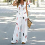 2023 Women 2 Piece Outfits Boho Casual Printed Vest Sleeveless Top Loose Wide Leg Pants Trousers Two Piece Set Elegant Suit
