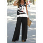 2023 Women 2 Piece Outfits Boho Casual Printed Vest Sleeveless Top Loose Wide Leg Pants Trousers Two Piece Set Elegant Suit