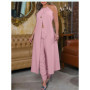 Summer Top Pants Set Fashion Femme Solid Casual Two Pieces Outfits Robe Woman Elegant High Slit Longline Halter Top Pants Sets