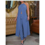 Summer Top Pants Set Fashion Femme Solid Casual Two Pieces Outfits Robe Woman Elegant High Slit Longline Halter Top Pants Sets