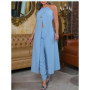 Summer Top Pants Set Fashion Femme Solid Casual Two Pieces Outfits Robe Woman Elegant High Slit Longline Halter Top Pants Sets