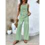 Elegant Print Square Collar Top Wide Leg Pants 2-piece Set 2025 New Women's Sleeveless Double-layer Vest Pants Set Woman summer