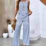 Elegant Print Square Collar Top Wide Leg Pants 2-piece Set 2025 New Women's Sleeveless Double-layer Vest Pants Set Woman summer