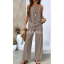 Elegant Print Square Collar Top Wide Leg Pants 2-piece Set 2025 New Women's Sleeveless Double-layer Vest Pants Set Woman summer
