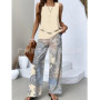 Elegant Print Square Collar Top Wide Leg Pants 2-piece Set 2025 New Women's Sleeveless Double-layer Vest Pants Set Woman summer