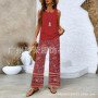 Elegant Print Square Collar Top Wide Leg Pants 2-piece Set 2025 New Women's Sleeveless Double-layer Vest Pants Set Woman summer