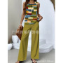 Elegant Print Square Collar Top Wide Leg Pants 2-piece Set 2025 New Women's Sleeveless Double-layer Vest Pants Set Woman summer