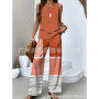 Elegant Print Square Collar Top Wide Leg Pants 2-piece Set 2025 New Women's Sleeveless Double-layer Vest Pants Set Woman summer