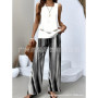 Elegant Print Square Collar Top Wide Leg Pants 2-piece Set 2025 New Women's Sleeveless Double-layer Vest Pants Set Woman summer