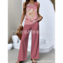 Elegant Print Square Collar Top Wide Leg Pants 2-piece Set 2025 New Women's Sleeveless Double-layer Vest Pants Set Woman summer
