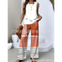 Elegant Print Square Collar Top Wide Leg Pants 2-piece Set 2025 New Women's Sleeveless Double-layer Vest Pants Set Woman summer
