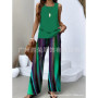 Elegant Print Square Collar Top Wide Leg Pants 2-piece Set 2025 New Women's Sleeveless Double-layer Vest Pants Set Woman summer