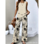 Elegant Print Square Collar Top Wide Leg Pants 2-piece Set 2025 New Women's Sleeveless Double-layer Vest Pants Set Woman summer