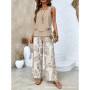 Elegant Print Square Collar Top Wide Leg Pants 2-piece Set 2025 New Women's Sleeveless Double-layer Vest Pants Set Woman summer