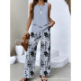 Elegant Print Square Collar Top Wide Leg Pants 2-piece Set 2025 New Women's Sleeveless Double-layer Vest Pants Set Woman summer