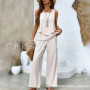 Elegant Print Square Collar Top Wide Leg Pants 2-piece Set 2025 New Women's Sleeveless Double-layer Vest Pants Set Woman summer