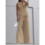 Fashionable And Comfortable Casual Vest Vest Wide-leg Trousers Two-piece Set Women's Simple Solid Color Temperament Trousers Set
