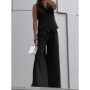 Fashionable And Comfortable Casual Vest Vest Wide-leg Trousers Two-piece Set Women's Simple Solid Color Temperament Trousers Set