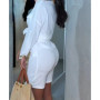 Elegant Two Piece Set Woman Summer 2025 New Solid Loose Long Sleeved Waist Revealing Shirt and High Waisted Half Pants Suit