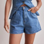 2025 Summer New Retro Elegant Commuter Denim Suit Sleeveless Top + Shorts Round Neck Fashionable Two-piece Set