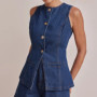 2025 Summer New Retro Elegant Commuter Denim Suit Sleeveless Top + Shorts Round Neck Fashionable Two-piece Set