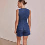 2025 Summer New Retro Elegant Commuter Denim Suit Sleeveless Top + Shorts Round Neck Fashionable Two-piece Set