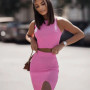 Summer Women's Skirt Suit Short Vest Slim and Slit Long Skirt Pit Strips Slim Fashion High Street Hot Girls 2-piece Set