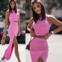 Summer Women's Skirt Suit Short Vest Slim and Slit Long Skirt Pit Strips Slim Fashion High Street Hot Girls 2-piece Set