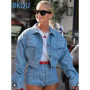 BKQU Denim Sequins 2 Piece Pants Set Women Fashion High Waist Shorts Lapel single-breasted Cropper Jackets Female Luxury Outfits