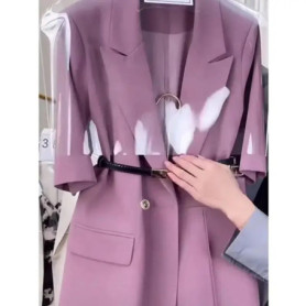 BESTBAFU Women's Shorts Suit Set Short Sleeve Double Breasted Blazer + Asymmetric Shorts Summer Casual Office 2 Pcs Outfit 816P