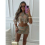 Sexy Lace Up Hallow Out Top Skirt Set Women Slim Half Sleeve O-neck Crop Tops Mini High Waist Skirts 2026 Summer Party Suit Lady
