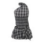 Kawaii Plaid/Dots Print Backless Halter Crop Camis Tops + Low Waist Bubble Mini Skirt Vintage 2 Piece Set Women Y2k Outfits