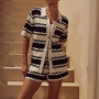 Casual Women's Lapel Button Top and Shorts Two Piece Set Casual Knitted Holiday Suits Fashion Striped Print Summer Beach Outfit