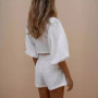 Puff Sleeve Lace Shorts Monochrome Suit Sexy Temperament Street Trendy 2024 Women's Summer Fashion Two-piece Set
