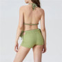Fashion Summer Two Piece Knit Crochet Set for Women Tie Up Halter Open Back Split Cami Tank Top Hollow Out Shorts Beachwear