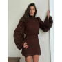 Solid Lace Hollow Out Mini Skirt Set Women Elegant Stand Collar Long Sleeve Shirt Suit 2025 Lady Fashion Commuter Street Outfits