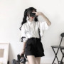 Japanese Two Piece Set for Women Short Sleeve White Shirt Wide Leg Overalls Shorts Suit Roupas Femme Fashion Summer Y2k Sets
