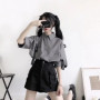 Japanese Two Piece Set for Women Short Sleeve White Shirt Wide Leg Overalls Shorts Suit Roupas Femme Fashion Summer Y2k Sets