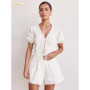 Clacive Sexy Loose White Cotton 2 Piece Sets Women Outfit 2025 Summer Short Sleeve Shirt With High Waist Shorts Set Streetwear