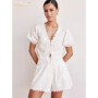 Clacive Sexy Loose White Cotton 2 Piece Sets Women Outfit 2025 Summer Short Sleeve Shirt With High Waist Shorts Set Streetwear