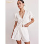 Clacive Sexy Loose White Cotton 2 Piece Sets Women Outfit 2025 Summer Short Sleeve Shirt With High Waist Shorts Set Streetwear