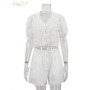 Clacive Sexy Loose White Cotton 2 Piece Sets Women Outfit 2025 Summer Short Sleeve Shirt With High Waist Shorts Set Streetwear